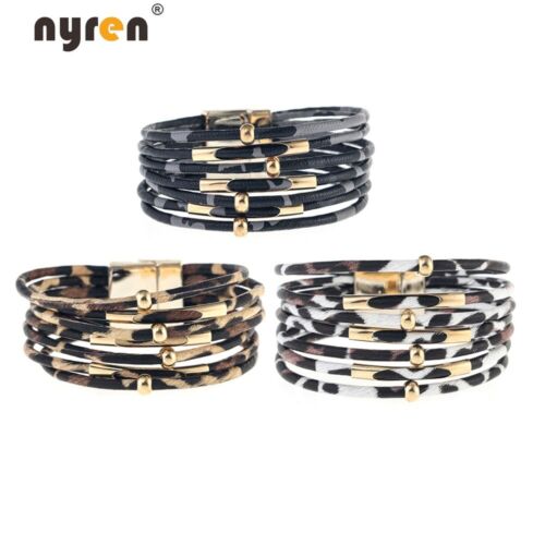 Leather Wrap Magnet Bracelet Gold Beads Charms Bracelet Multi Color Women 07035 - Picture 1 of 12