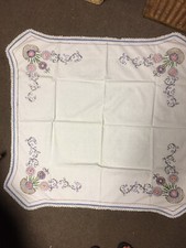Hand Embroidered Tablecloth with Crocheted Edge