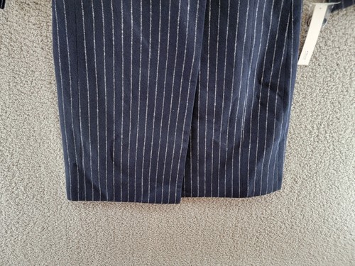 AQUA Wool Blend Double Breasted Coat Women's XS Navy Pinstripe Peak Lapel L/S~ - Picture 4 of 19
