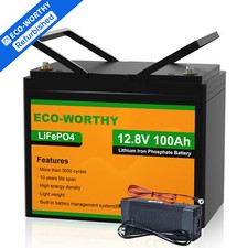 Eco-worthy 12v 100ah Lifepo4 Lithium Battery + 10a Charger Certified Refurbished