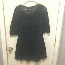 Marc by Marc Jacobs Black & Blue Eyelet Crochet Boho Mini Dress Women's Size 4