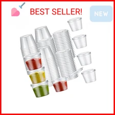 Lounsweer 60 Pack Plastic Condiment Souffle Containers with Attached Lids 1 oz, 