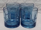 Anchor Hocking Tartan DENIM BLUE Whiskey Rocks Old Fashion Glasses Set Of 4 VTG