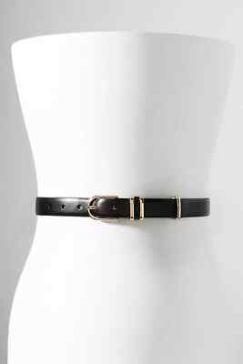 Anthropologie Basic Keeper Belt Black Leather Gold Hardware