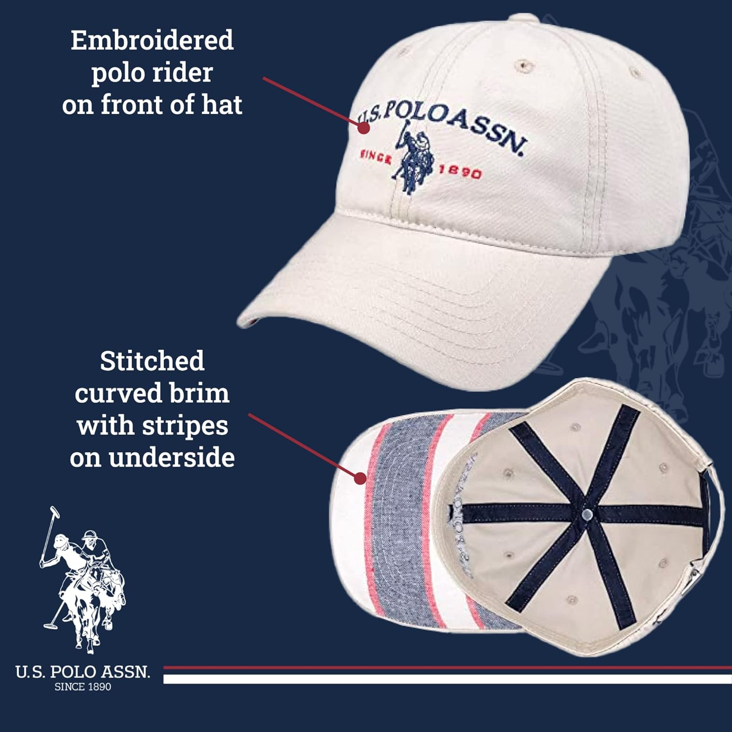 Gorra De Beisbol Regolabile Con Logo Bordado De Caballo Pony Desde 1890 Y Visera