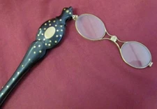 19C. ANTIQUE HORN BRONZE & GOLD LORGNETTE FOLDING OPERA GLASSES SPECTACLES