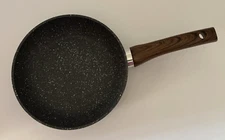 Gray White Speckled Non-Stick Fry Pan Wood Grain Finish Handle 8"Diameter