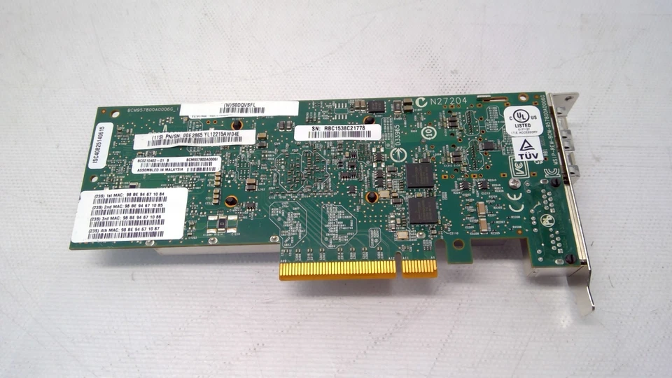 IBM 00E2865 BROADCOM 4-Port (10Gb + 1GbE) PCIe ETHERNET ADAPTER LOW PROFILE - Image 3 of 3