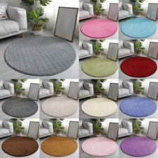 Coral Velvet Plaid Round Floor Mat Carpet Home Living Room Table Rug Foot Pad