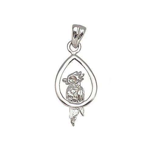 Colgante de pájaro loro enchapado en oro blanco marco ovalado - sin cadena Foto 2 de 4