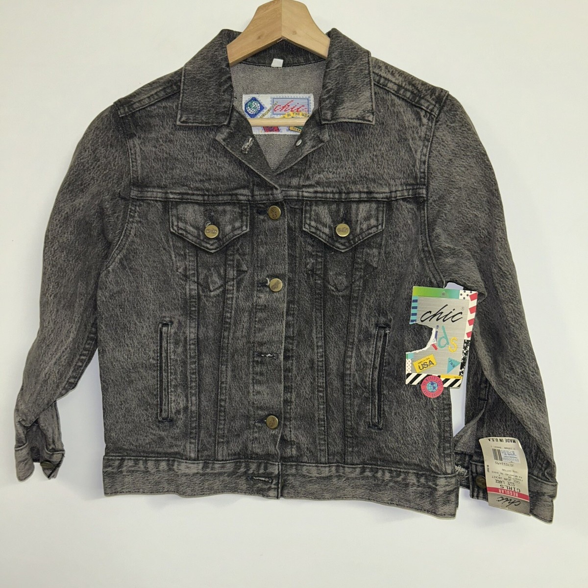 【Age Old】 FORT dead stock denim Jacket Vintage 1990's Chic Kids Black Denim Jacket, Deadstock NWT, Size