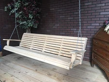 7ft Wood Wooden Cypress Roll Contoured Porch Swing Yard Bench Made In USA