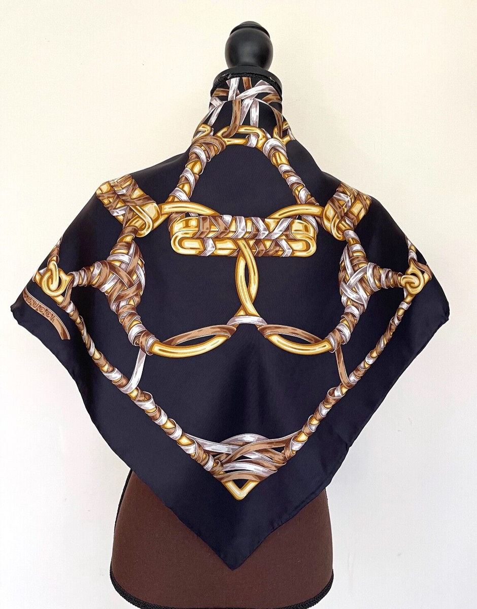 New Gucci Scarf Iconic GG Logo Print Black Gold Multicolor