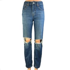 Levi's Women's Blue Medium Wash Distressed Low Pro Straight Denim Jeans Size 24