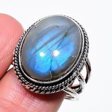 Natural Labradorite Gemstone 925 Sterling Silver Jewelry Ring Size 8 US