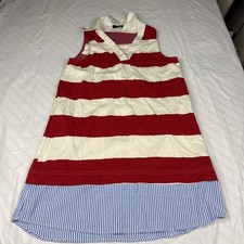 NWT Fab’Rik Dress Red Striped V Neck Sleeveless Twofer Dress Size A