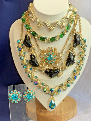 Vtg Costume Jewelry Lot Lisner Coro Necklaces Earrings Matching Set Rhinestones