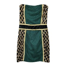 Pretty Little Thing Strapless Mini Dress Womens Size 12 Green Gold Party Club