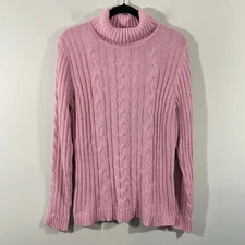 Vintage Gitano Women's Pink Shimmer Cable Knit Turtleneck Sweater Size XL 