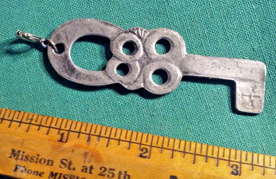 Unusual Flat Skeleton Key Pendant Fob Unidentified Unknown Use or Purpose