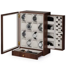 Homde Watch Box Wooden Display: Large Wood Storage for Men's Nightstand - Tim...