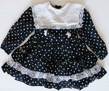 VTG Martha's Miniature We're Fussy Black Polka Dot LS Dress 5 Circle Bell Lace