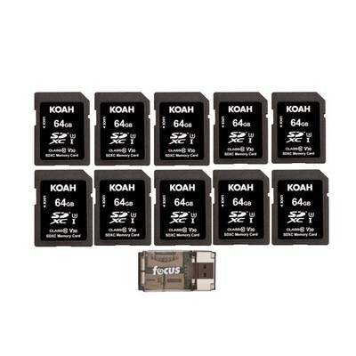 Koah Ultimate 64GB SDXC Memory Card Class10 V30 (10-Pack) with Card Reader