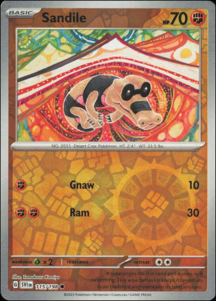Pokemon - Sandile #115/198 - SV01: Scarlet & Violet Base Set Reverse Holo