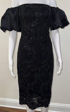 Eliza J Sequinned Off-The-Shoulder Sheath Dress in Black Romantic Gothic Size 4
