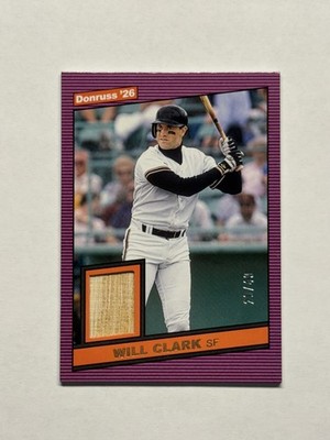 2026 Donruss Will Clark Retro 1986 Materials Game Used Bat Relic Purple /49