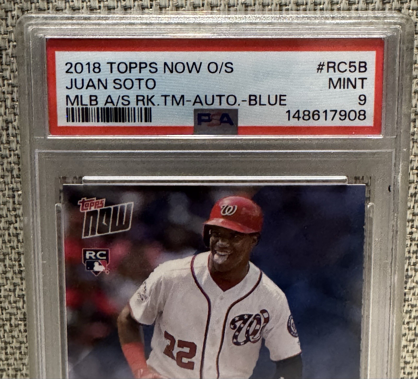  Topps Now Juan Soto Rookie Auto Blue /49 PSA 9 RC Nationals view 3