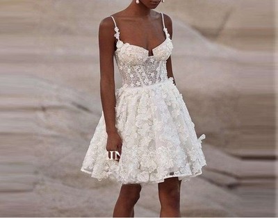 Sexy Short Lace Prom Dresses Spaghetti Straps Sweetheart Corset Bridal Gowns