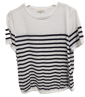 Thread & Supply Womens Top Medium Black White Striped Knit Short Sleeve Preppy