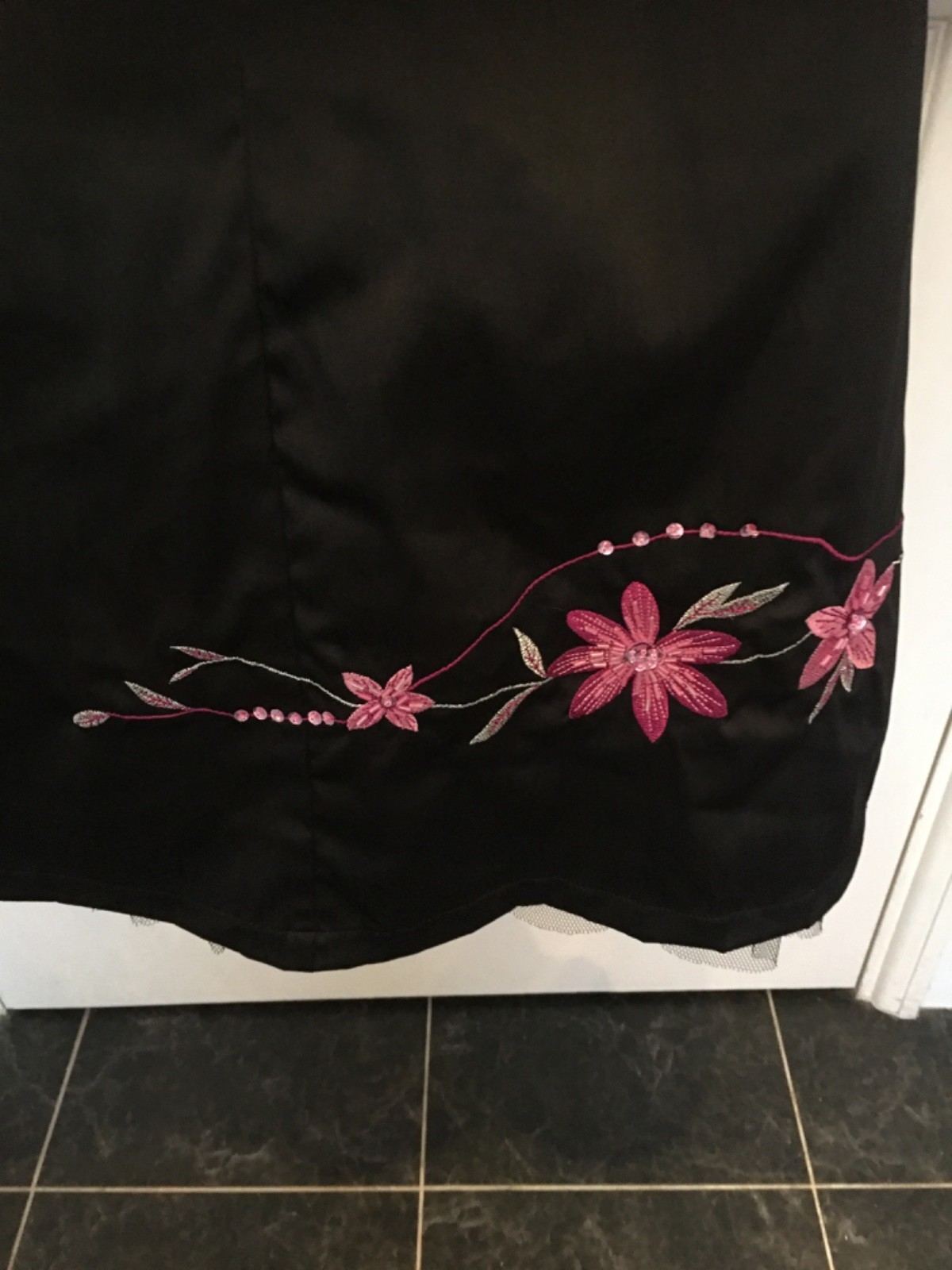 Stunning Jane Norman vintage Y2K black satin pink floral embellished dress 10(8) image 10