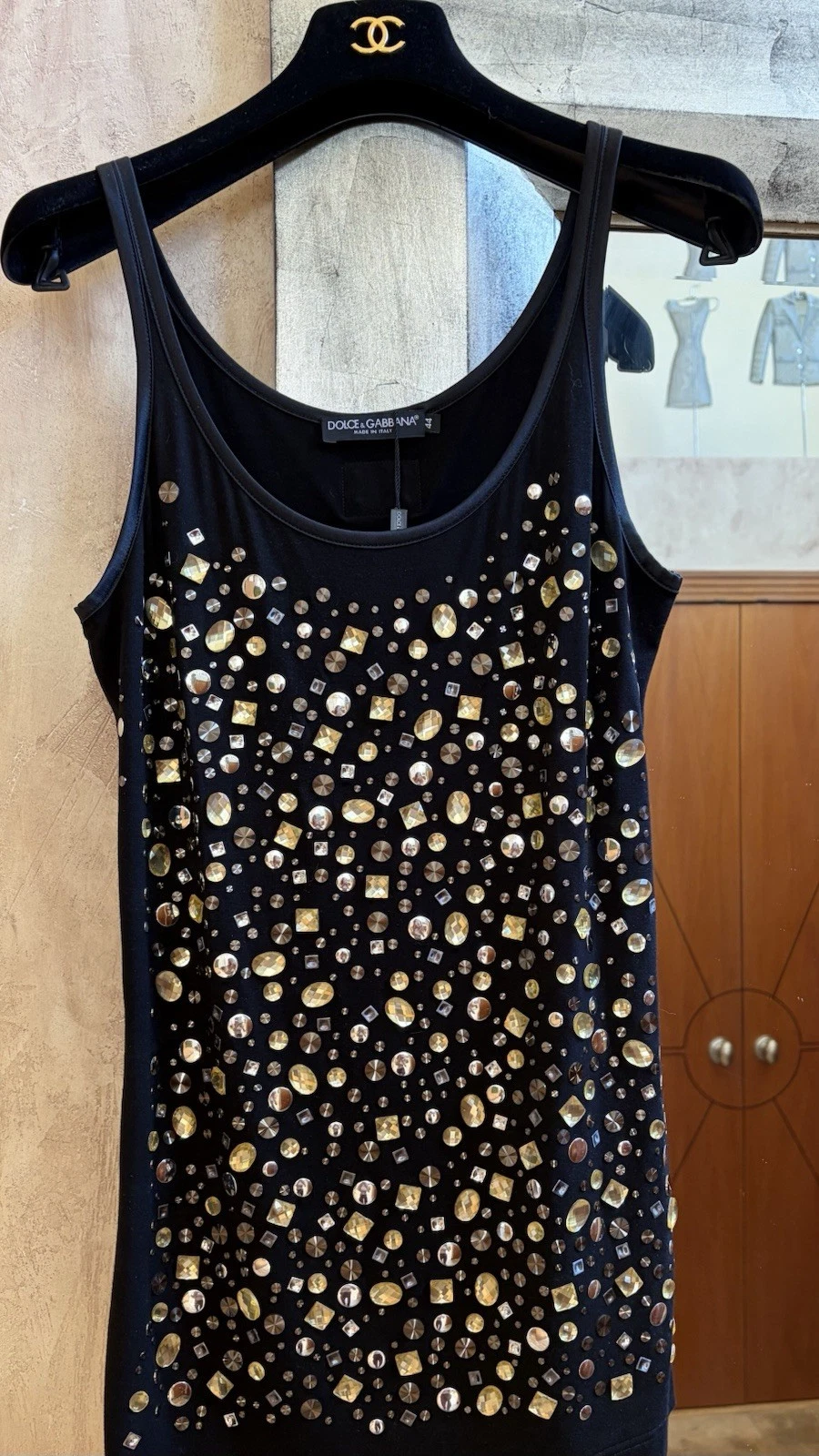 Dolce Gabbana — Dolce & Gabbana Rhinestones Stretch  Mini Dress Or Top Black  44 !Stunning