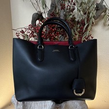 Bolso de Mano Lauren Marcy Ralph Lauren Negro Grande Cierre con Cremallera Forro Rojo Correa Dorada