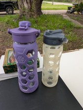 2 Life Factory Glass Water Bottles 22oz And 20 Silicone Screw on Lid