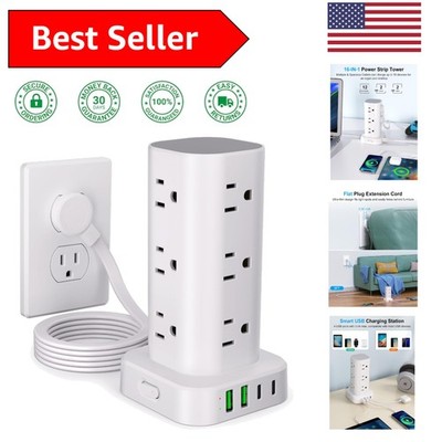 16-in-1 Power Strip Tower: 12 AC Outlets & 4 USB Ports for Ultimate Charging