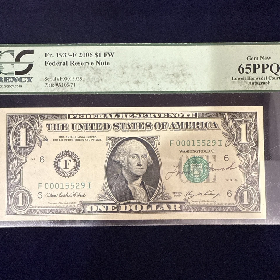 2006 $1 Note Lowell Howedel Courtesy Autograph 65pPQ PCGS Currency Grade - Image 2 of 4