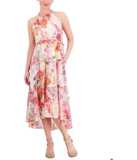 Vince Camuto Womens Chiffon Tiered Ruffled Midi Dress, Multicoloured, 10