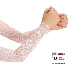 Women's Lace Long Gloves Fingerless Floral A-4-lace Fingerless Glove-pink