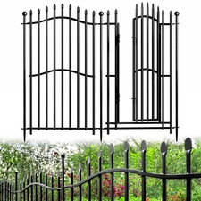 8 Panels No Dig Decorative Garden Fence with Gate - 40in H x 18ft L, Tall Hea...