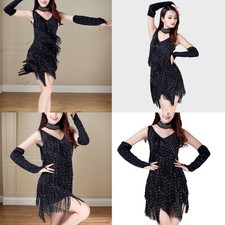 Glossy Latin Dance Dress Elastic Straps Flared Hemline Performances Ready Design