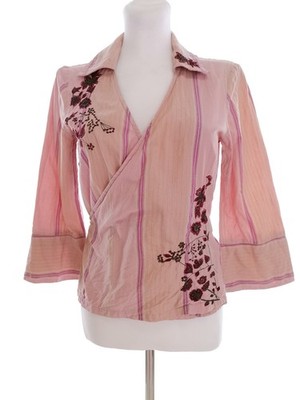 ISABELL KRISTENSEN Damen Wickelbluse Gr. M Rosa Baumwolle 100% 3/4 Ärmel