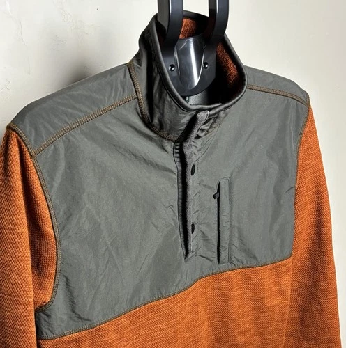 GH Bass & Co For Hard Service Fleece Pullover Orange Gray Snap Jacket Mens L image 3