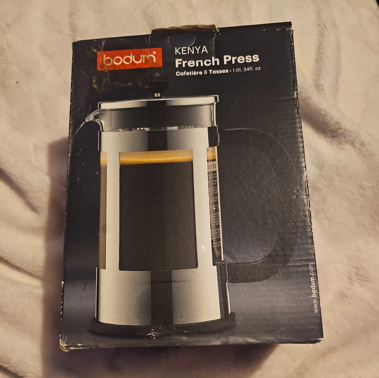 Bodum KENYA French Press Coffee Maker Stainless Steel Glass 34oz 8 Cup