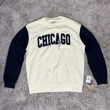 New York Popular Sweatshirt Mens Large Blue Chicago Pullover Crewneck Fleece