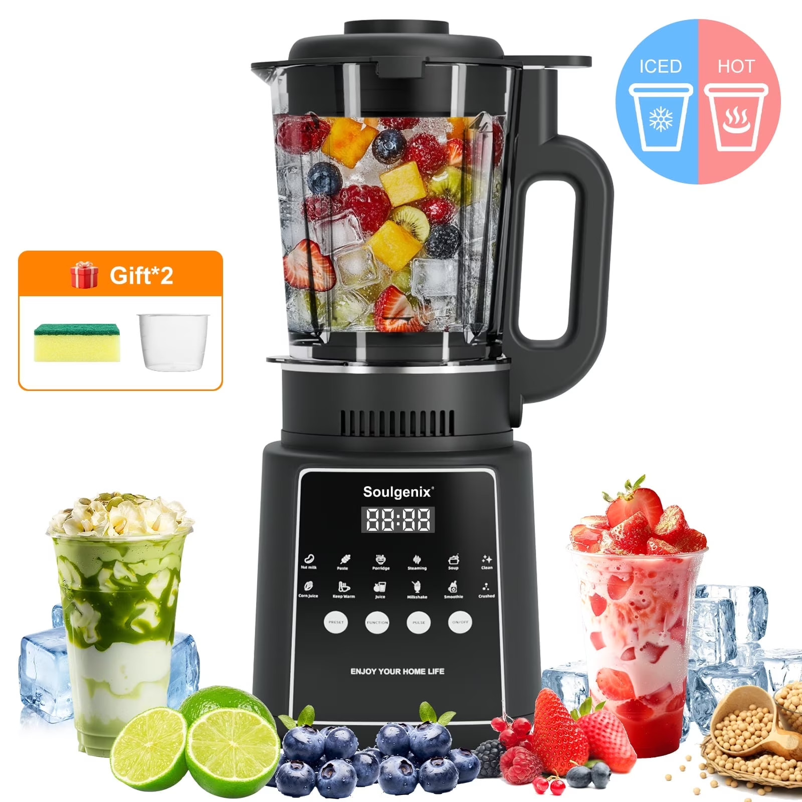 1200W Countertop Blender 50oz 8 Blade Hot & Cold Smoothie