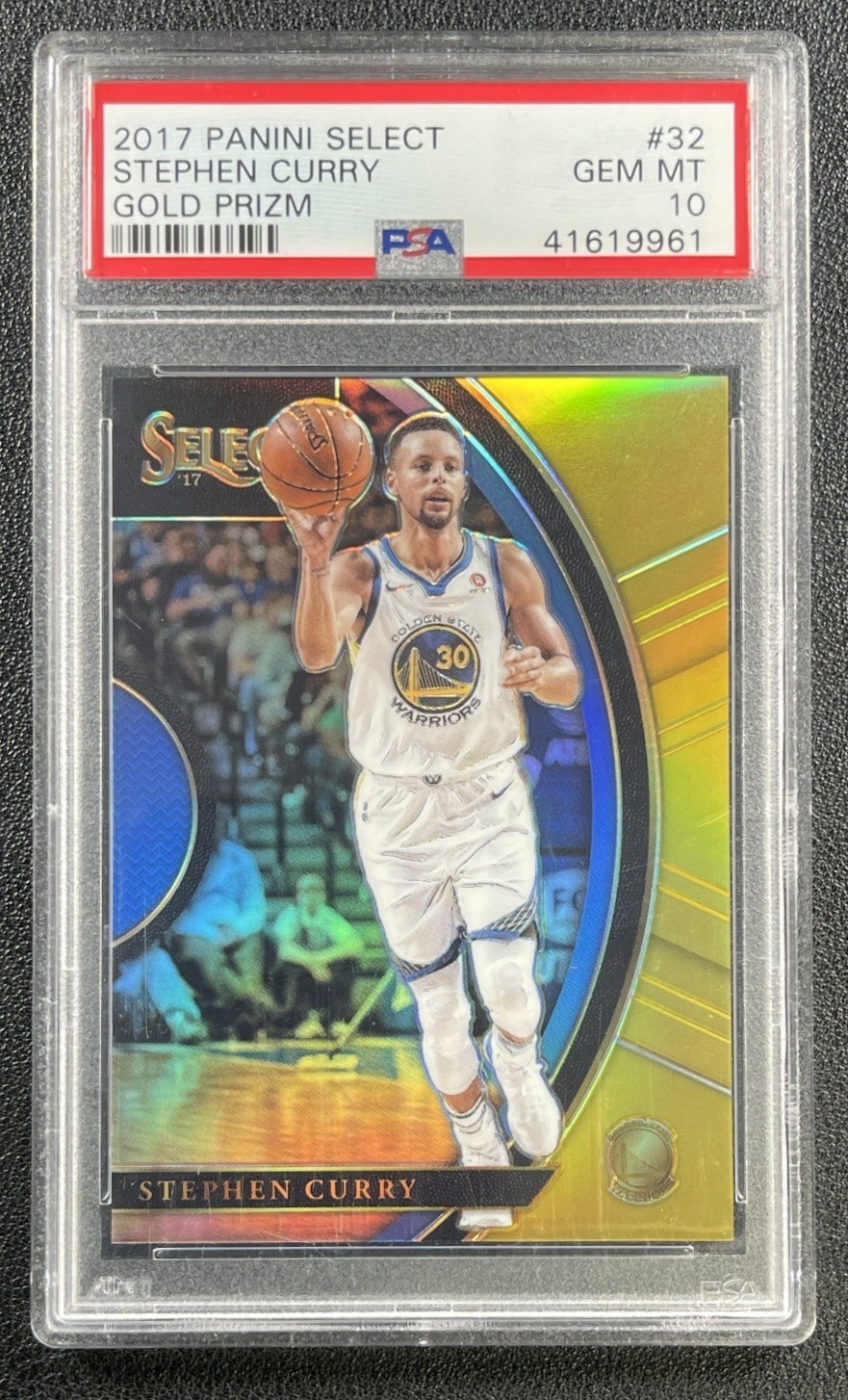 STEPHEN CURRY PSA 10 2017-18 PANINI SELECT #32 GOLD PRIZM CONCOURSE 09/10