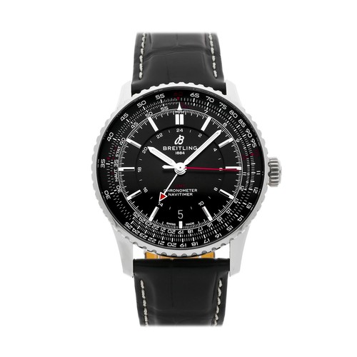 Breitling Navitimer GMT Steel Auto 41mm Black Dial Strap Watch A32310251B1P1